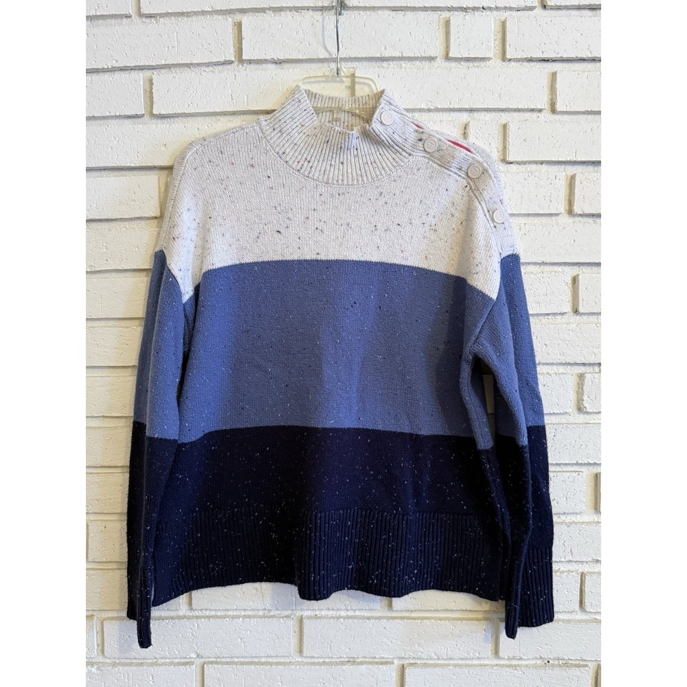 Talbots Mock Neck Cotton Blend Navy Speckled Sweater w/ Snap detail. Sz. Med